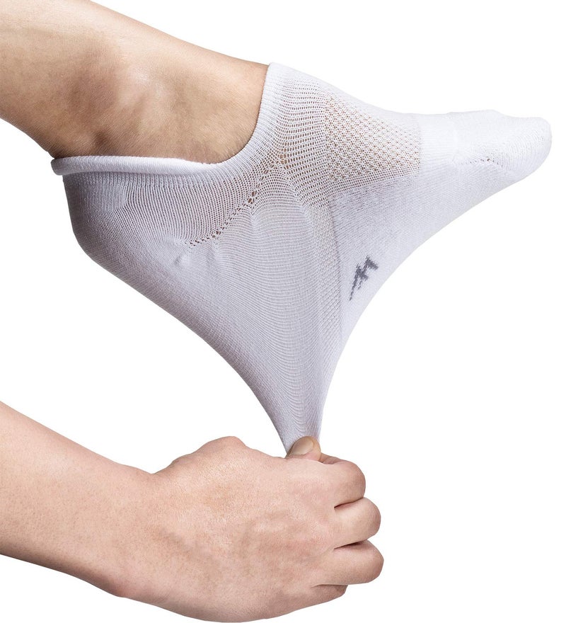 Pro Mountain Wide Toe Box No Show Running Socks For Health Women Arch Support Athletic Workout Heel Tab Size S White 6 Pairs Instep Mesh US Women Shoes 6-8 - Image 1
